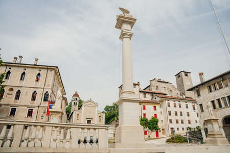 Piazza Maggiore in the city of Feltre in the province of Belluno, italy - 2021. High quality photoのeditorial素材
