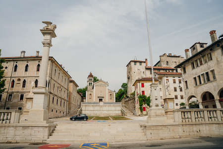 Piazza Maggiore in the city of Feltre in the province of Belluno, italy - 2021. High quality photoのeditorial素材