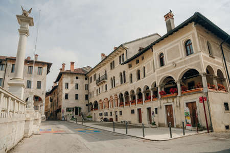 Piazza Maggiore in the city of Feltre in the province of Belluno, italy - 2021. High quality photoのeditorial素材