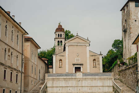Piazza Maggiore in the city of Feltre in the province of Belluno, italy - 2021. High quality photoのeditorial素材