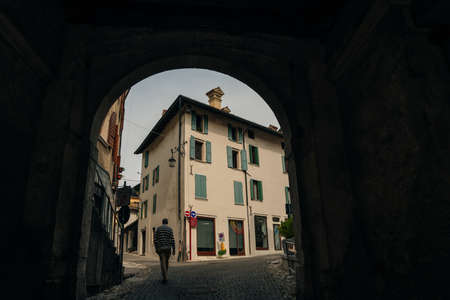 Feltre, Italy - nov, 2021 Street view of the Feltre town in the province of Belluno in Veneto, northern Italy. High quality photoのeditorial素材