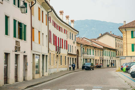 Feltre, Italy - nov, 2021 Street view of the Feltre town in the province of Belluno in Veneto, northern Italy. High quality photoのeditorial素材