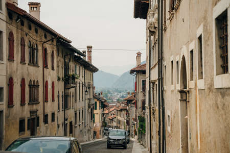 Feltre, Italy - nov, 2021 Street view of the Feltre town in the province of Belluno in Veneto, northern Italy. High quality photoのeditorial素材
