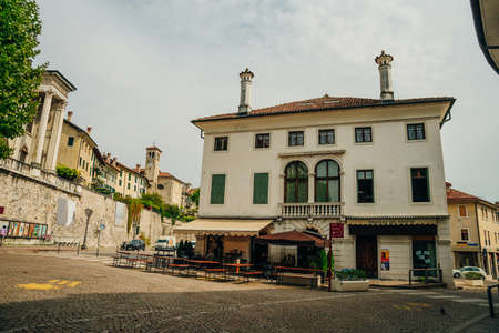 Feltre, Italy - nov, 2021 Street view of the Feltre town in the province of Belluno in Veneto, northern Italy. High quality photoのeditorial素材