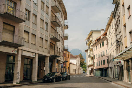 Feltre, Italy - nov, 2021 Street view of the Feltre town in the province of Belluno in Veneto, northern Italy. High quality photoのeditorial素材
