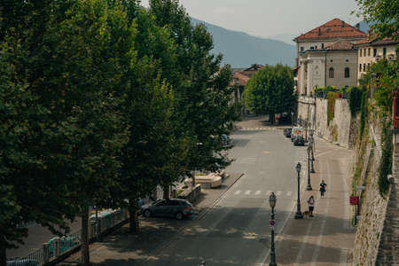 Feltre, Italy - nov, 2021 Street view of the Feltre town in the province of Belluno in Veneto, northern Italy. High quality photoのeditorial素材