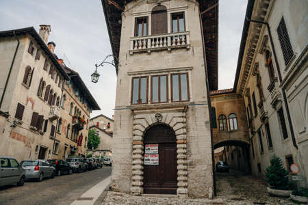 Feltre, Italy - nov, 2021 Street view of the Feltre town in the province of Belluno in Veneto, northern Italy. High quality photoのeditorial素材