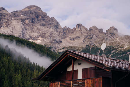 Country houses in Alpine village. Dolomites, Italy - nov, 2021. High quality photoのeditorial素材