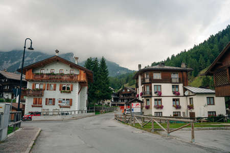 Country houses in Alpine village. Dolomites, Italy - nov, 2021. High quality photoのeditorial素材