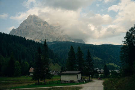 Country houses in Alpine village. Dolomites, Italy - nov, 2021. High quality photoのeditorial素材