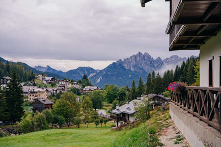 Country houses in Alpine village. Dolomites, Italy - nov, 2021. High quality photoのeditorial素材
