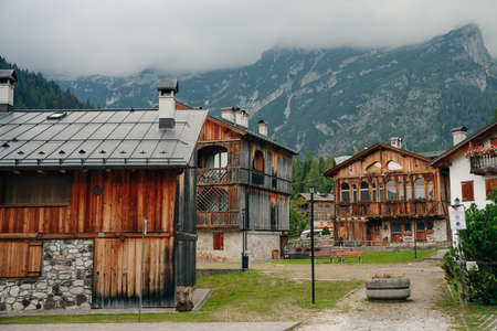 Country houses in Alpine village. Dolomites, Italy - nov, 2021. High quality photoのeditorial素材