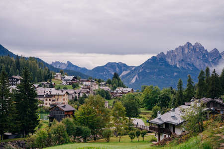 Country houses in Alpine village. Dolomites, Italy - nov, 2021. High quality photoのeditorial素材