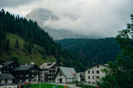 Country houses in Alpine village. Dolomites, Italy - nov, 2021. High quality photoのeditorial素材