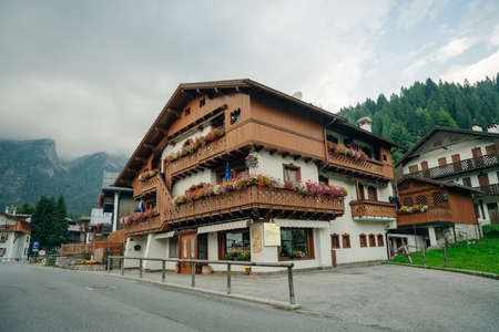 Country houses in Alpine village. Dolomites, Italy - nov, 2021. High quality photoのeditorial素材