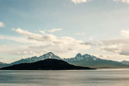 Beautiful mountain with snow of Ushuaia, province of Tierra del Fuego, Argentina.の写真素材