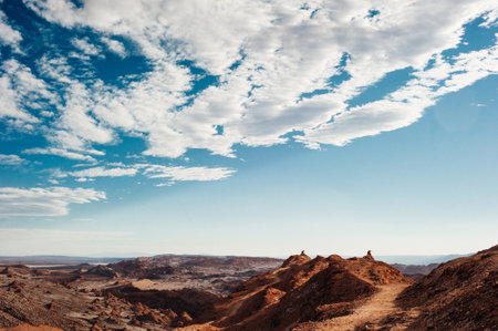 Extreme terrain of the Moon valley in Atacama desert at San Pedro de Atacama, Chileの写真素材
