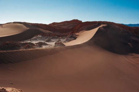 Extreme terrain of the Moon valley in Atacama desert at San Pedro de Atacama, Chileの写真素材