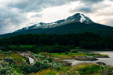 Beautiful mountain with snow of Ushuaia, province of Tierra del Fuego, Argentina.の写真素材