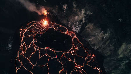Helicopter view over Kilauea Volcano in Hawaii Volcanoes National Park on the Big Island.