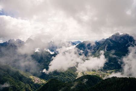 Dolomites, Italy - nov, 2021 Great view from the mountain overlooking Monte Punta. High quality...