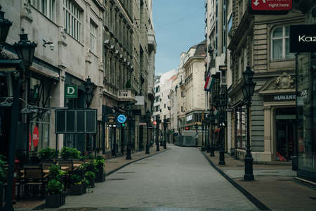 Budapest, Hungary - sep, 2021: The street, main pedestrian area of the city in autumn time. High quality photoのeditorial素材