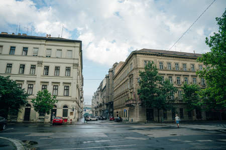 Budapest, Hungary - sep, 2021: The street, main pedestrian area of the city in autumn time. High quality photoのeditorial素材