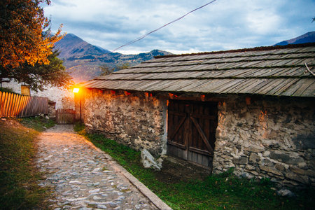Georgia, Svaneti, Mestia - September 2019 Tourists street in the mountain town of Mestia.のeditorial素材