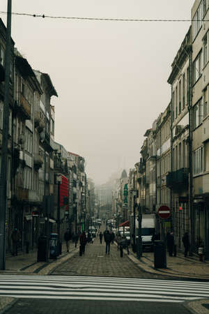Quiet charming little street in Porto, Portugal - nov, 2021. High quality photo