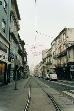 Quiet charming little street in Porto, Portugal - nov, 2021. High quality photo