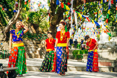 Nepalese girls in colorful clothes. Nepal, kathmandu - nov, 2021. High quality photoのeditorial素材