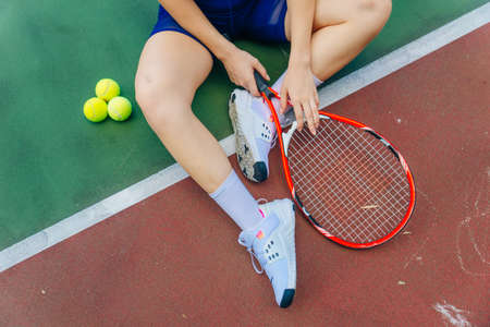 tennis player with racket and ball. high quality photoの写真素材