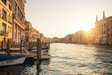 Sunrise view of Venice Grand Canal. Grand Canal at sunrise in Venice, Italy - Dec, 2021. High quality photoのeditorial素材