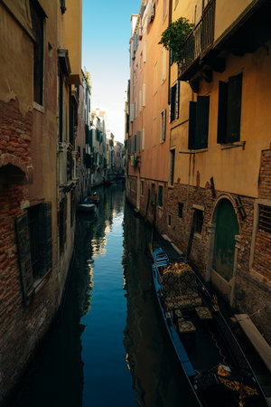 Beautiful water reflections in the small canal, Venice, Italy. high quality photoのeditorial素材