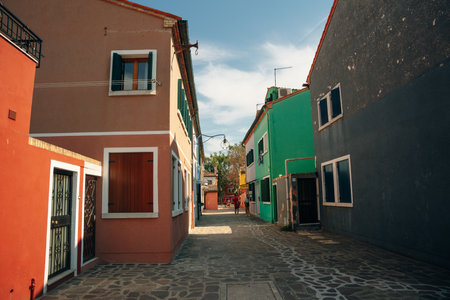 Burano, Italy - Nov, 2021 View of the colorful Venetian houses along the canal. High quality photoのeditorial素材
