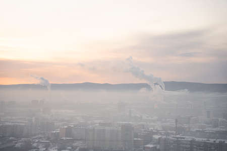 panorama of the city of Krasnoyarsk in winter. high quality photoの写真素材