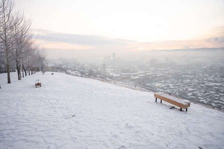 panorama of the city of Krasnoyarsk in winter. high quality photoの写真素材