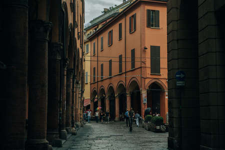 Narrow street in Florence, Tuscany, Italy. Architecture and landmark of Florence. Cozy Florence cityscape. high quality photoのeditorial素材