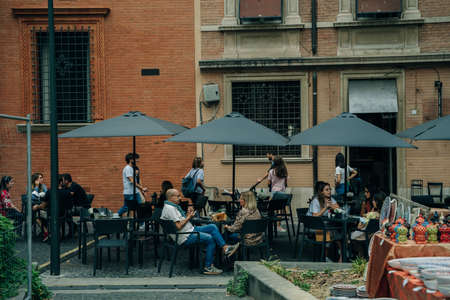 Narrow street in Florence, Tuscany, Italy. Architecture and landmark of Florence. Cozy Florence cityscape. high quality photoのeditorial素材