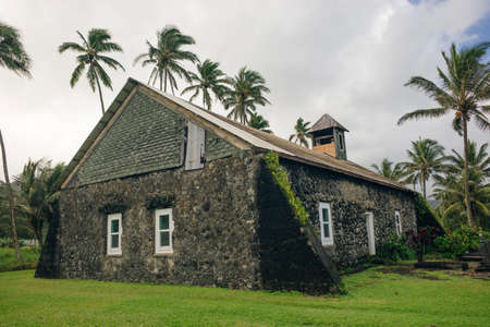 A view of the old church at Keanae Point on Maui, Hawaii.の写真素材