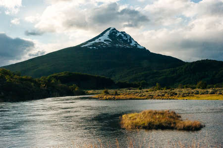 Beautiful mountain with snow of Ushuaia, province of Tierra del Fuego, Argentina.の写真素材