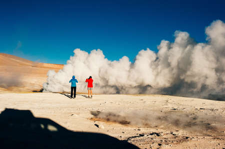 Geyser and hot spring on the altiplano in Bolivia.の写真素材