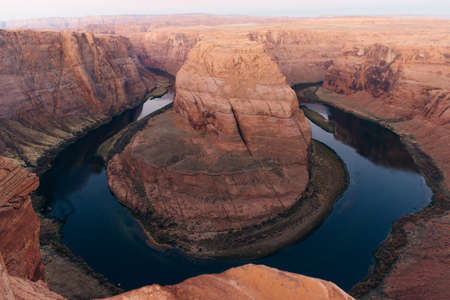 Horseshoe Bend in Glen Canyon National Recreation Area in early dawnの写真素材