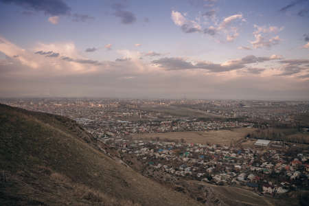 View of the city from the mountain. summer landscape. Kyrgyzstan, Bishkek. Buildings and architecture. high quality photoの写真素材