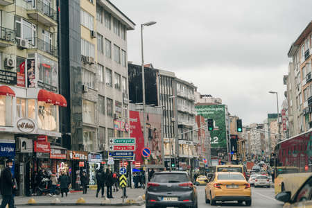 ISTANBUL, TURKEY - OCT, 2021 Taxis await customers along city streets. . high quality photo