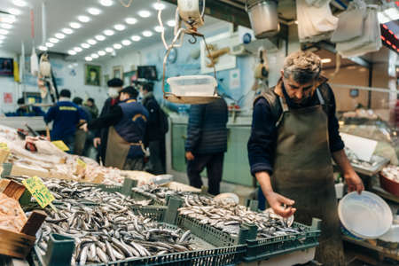 Istanbul, Turkey - October 04, 2018: Food market in Kadikoy district. Asian side of Istanbul. high quality photoのeditorial素材