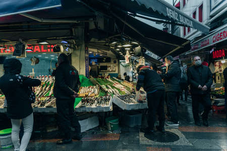 Istanbul, Turkey - October 04, 2018: Food market in Kadikoy district. Asian side of Istanbul. high quality photoのeditorial素材
