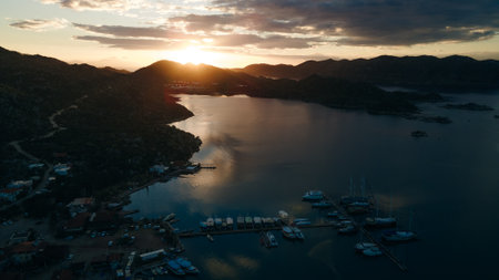aerial view of the beautiful marina with boats and yachts in Kekova, turkey. high quality photoの写真素材
