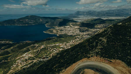 aerial view of Kalkan gorgeous setting a beautiful cove, its stunning beaches, charming nature. high quality photoの写真素材