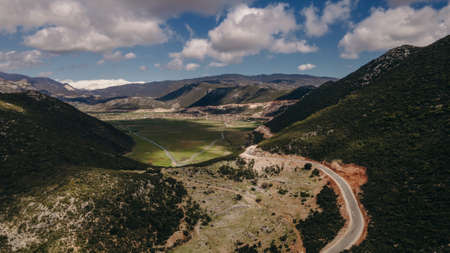 top view of the serpentine in the highlands. The road is laid in the rock. high quality photo